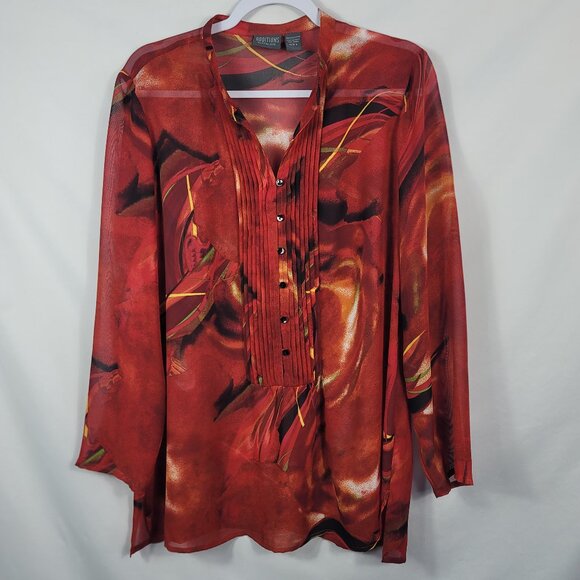 Chico's Additions Blouse Women's Size Large Red & Black Abstract Design - Picture 1 of 11